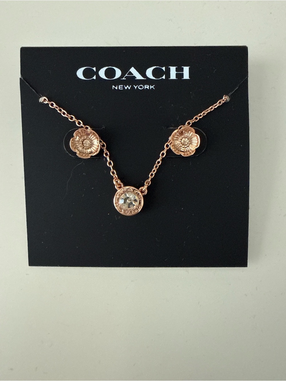 COACH Rose Gold Floral Crystal Pendant Necklace